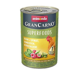 Animonda - Animonda GranCarno Superfoods Tavuk Ispanak Ahududu Köpek Konservesi 400 Gr 