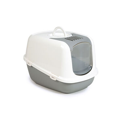 Beeztees Kapalı Kedi Tuvaleti Koku Filtreli Jumbo Gri Beyaz 66x48x46Cm 