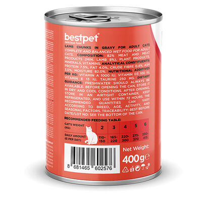 BestPet Parça Etli Kuzu Etli Yetişkin Kedi Konservesi 12 Adet 400 Gr 