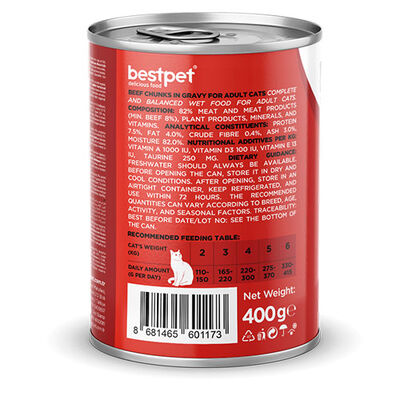BestPet Parça Etli Sığrlı Etli Yetişkin Kedi Konservesi 6 Adet 400 Gr 