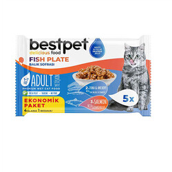 Bestpet - BestPet Somonlu Ton Balıklı ve Hamsili Tahılsız Yetişkin Kedi Konservesi 5x85 Gr 