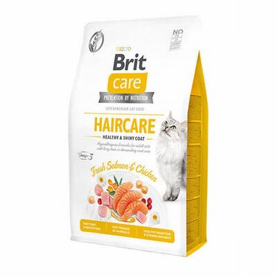 Brit Care Haircare Hypoallergenic Healthy & Shiny Coat Tavuklu ve Somonlu Tahılsız Yetişkin Kedi Maması 7 Kg 