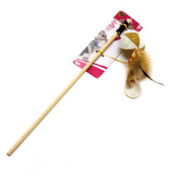 Catlife - Catlife Naturel Tüylü Top Zilli Kedi Oltası 33 Cm 