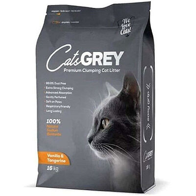 CatsGrey Premium Vanilya ve Mandalina Kokulu Tozsuz Topaklanan İnce Taneli Bentonit Kedi Kumu 16 kg 