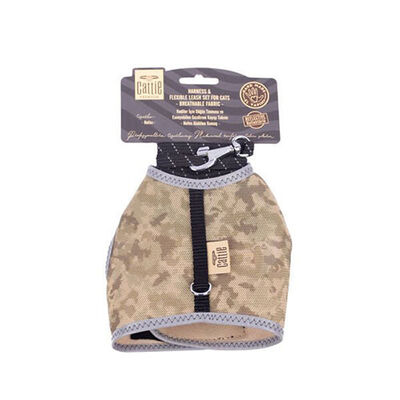Cattie Havalı Dokuma Kedi Göğüs ve Gezdirme Tasması Large Kamuflaj 1,5x30-40 Cm 