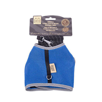 Cattie Havalı Dokuma Kedi Göğüs ve Gezdirme Tasması Large Royal Mavi 1,5x30-40 Cm 