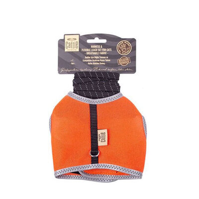 Cattie Havalı Dokuma Kedi Göğüs ve Gezdirme Tasması Large Turuncu 1,5x-30-40 Cm 