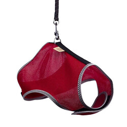 Cattie Havalı Dokuma Kedi Göğüs ve Gezdirme Tasması Medium Kırmızı 1x25-35 Cm - Thumbnail