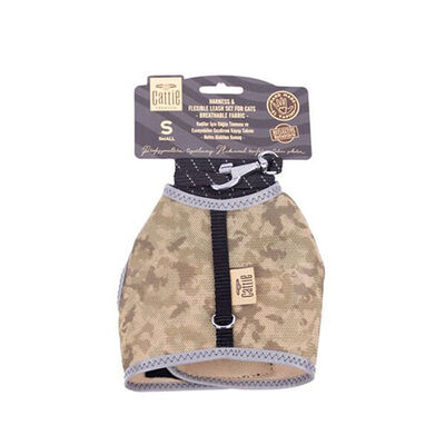 Cattie Havalı Dokuma Kedi Göğüs ve Gezdirme Tasması Small Kamuflaj 1x20-30 Cm 