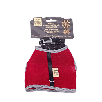 Cattie Havalı Dokuma Kedi Göğüs ve Gezdirme Tasması Small Kırmızı 1x20-30 Cm 