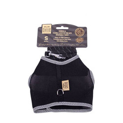 Cattie - Cattie Havalı Dokuma Kedi Göğüs ve Gezdirme Tasması Small Siyah 1x20-30 Cm 