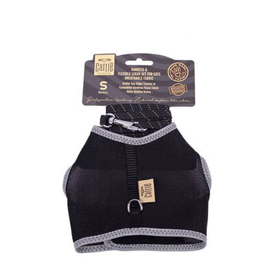Cattie Havalı Dokuma Kedi Göğüs ve Gezdirme Tasması Small Siyah 1x20-30 Cm 