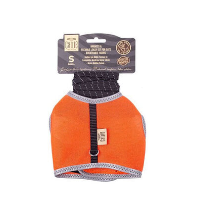 Cattie Havalı Dokuma Kedi Göğüs ve Gezdirme Tasması Small Turuncu 1x20-30 Cm 