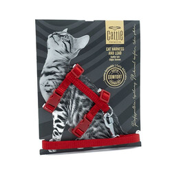 Cattie - Cattie Kedi Göğüs ve Gezdirme Tasma Takımı Kırmızı 1x25-40 Cm 