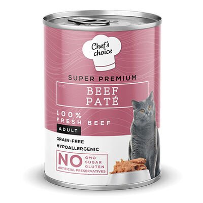 Chefs Choice Pate Beef Biftekli Tahılsız Ezme Yetişkin Kedi Konservesi 6 Adet 400 Gr 