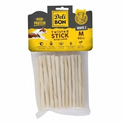Delibon - Delibon Beyaz Deri Burgu Çubuk Kemik Köpek Ödülü 50'li Medium