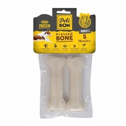 Delibon - Delibon Beyaz Deri Pres Kemik Köpek Ödülü 2'li 12 Cm Small