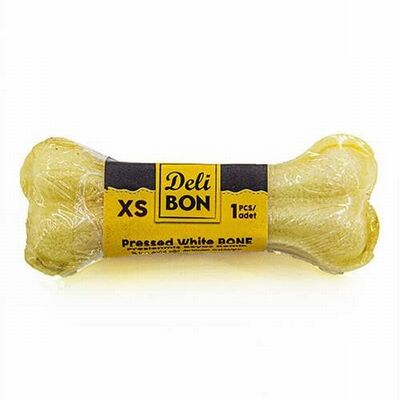 Delibon Beyaz Pres Deri Kemik Köpek Ödülü 7 Cm XS 