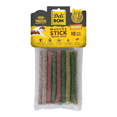 Delibon Munchy Renkli Kalın Deri Çubuk Köpek Ödülü 15'li 