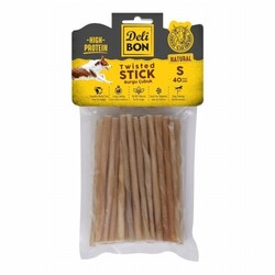 Delibon Natürel Deri İnce Burgu Çubuk Kemik Köpek Ödülü 40'lı Small - Thumbnail
