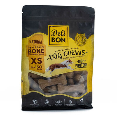Delibon Natürel Pres Deri Kemik Köpek Ödülü XS 50'li 7 cm 