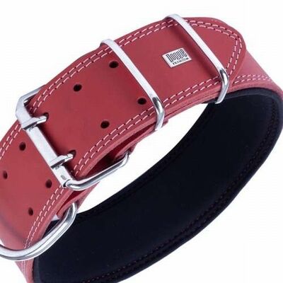 Doggie Çift Kat Deri Köpek Boyun Tasması Kırmızı 6x60-70 Cm 