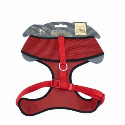 Doggie Havalı Dokuma Küçük Irk Köpek Göğüs Tasması Kırmızı 2x50-65 Cm 