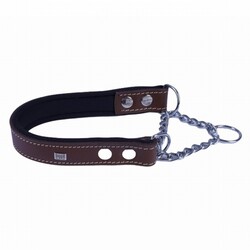 Doggie - Doggie Konfor Deri Zincirli Boğma Köpek Eğitim Tasması Kahverengi 2,5x40 50 Cm 