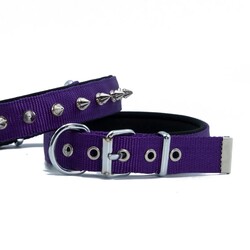 Doggie - Doggie Konforlu Dokumadan El Yapımı Çivili Köpek Boyun Tasması Purple