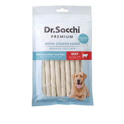Dr.Sacchi - Dr.Sacchi Premium Sığır Etli Beyaz Sığır Derisi Burgu Çubuk Tahılsız Köpek Ödülü 5'' 15'li 110 Gr 