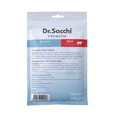 Dr.Sacchi Premium Sığır Etli Çubuk Tahılsız Köpek Ödülü 5'' 10'lu 110 Gr 