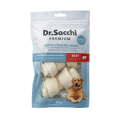 Dr.Sacchi Premium Sığır Etli Sığır Derisi Genişletilmiş Düğüm Kemik Tahılsız Köpek Ödülü 2-4'' 3'lü 95 Gr 