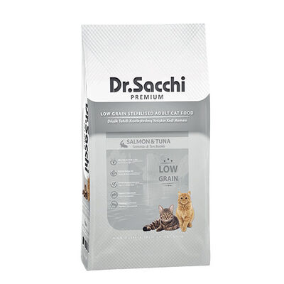 Dr.Sacchi Premium Somonlu ve Ton Balıklı Düşük Tahıllı Kısırlaştırılmış Kedi Maması 10 Kg 