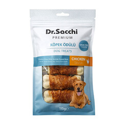 Dr.Sacchi - Dr.Sacchi Premium Tavuk Sargılı Beyaz Sığır Derisi Pres Kemik Tahılsız Köpek Ödülü 3” 5'li 115 Gr 