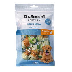 Dr.Sacchi - Dr.Sacchi Premium Tavuk Sargılı Çift Renkli Sığır Derisi Düğüm Kemik Tahılsız Köpek Ödülü 2“ 8'li 110 Gr 