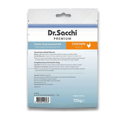Dr.Sacchi Premium Tavuk Sargılı Genişletilmiş Rulo Tahılsız Köpek Ödülü 5'' 5'li 125 Gr 