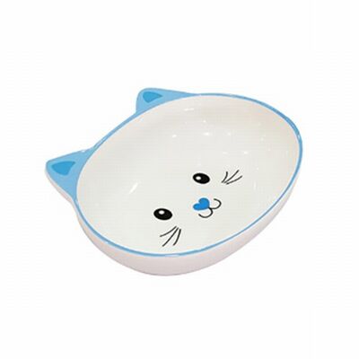 EuroCat Kedi Motifli Melamin Kedi Mama ve Su Kabı 300 Ml Mavi 