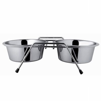 EuroDog Ayaklı İkili Metal Köpek Mama Su Kabı 2x500 Ml 16,5 Cm 