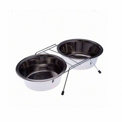 Eurodog - EuroDog Ayaklı İkili Metal Köpek Mama Su Kabı 2x250 Ml 11,5 Cm 