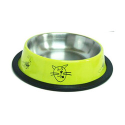 EuroDog - EuroDog 8 Oz Sarı Figürlü Kedi Mama Kabı Ø12 Cm 