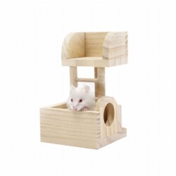 Eurogold - EuroGold Natürel Ahşap Gözcü Kulesi Hamster Oyuncağı 13x8,5x8 Cm 
