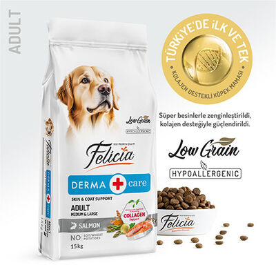 Felicia Hypoallergenic Medium Large Somonlu Düşük Tahıllı Yetişkin Köpek Maması 15 Kg 