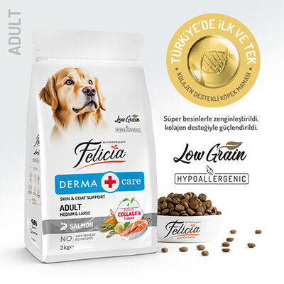 Felicia Hypoallergenic Medium Large Somonlu Düşük Tahıllı Yetişkin Köpek Maması 3 Kg 