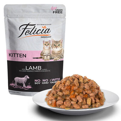 Felicia Pouch Jelly Kuzulu ve Taurinli Tahılsız Yavru Kedi Konservesi 6 Adet 85 Gr 