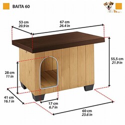 Ferplast Baita 60 Ahşap Köpek Kulübesi 58,5x73,5x54,5 Cm - Thumbnail