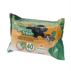 Ferplast - Ferplast Genico Fresh Yeşil Çay Kokulu Kedi ve Köpek Islak Temizlik Mendili 