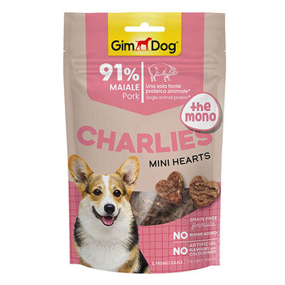 GimDog Charlies Mini Hearts Domuz Etli Tahılsız ve Şekersiz Köpek Ödülü 70 Gr 