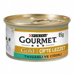 Gourmet Gold - Gourmet Gold Çifte Lezzet Ciğerli Tavşanlı Yetişkin Kedi Konservesi 12 Adet 85 Gr 