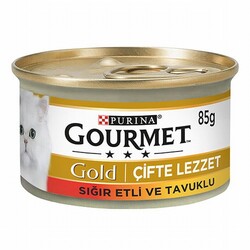 Gourmet Gold - Gourmet Gold Çifte Lezzet Sığır Etli Tavuklu Yetişkin Kedi Konservesi 24 Adet 85 Gr 