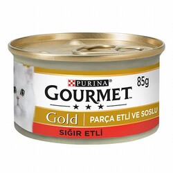Gourmet Gold - Gourmet Gold Parça Etli Soslu Sığır Etli Yetişkin Kedi Konservesi 12 Adet 85 Gr 